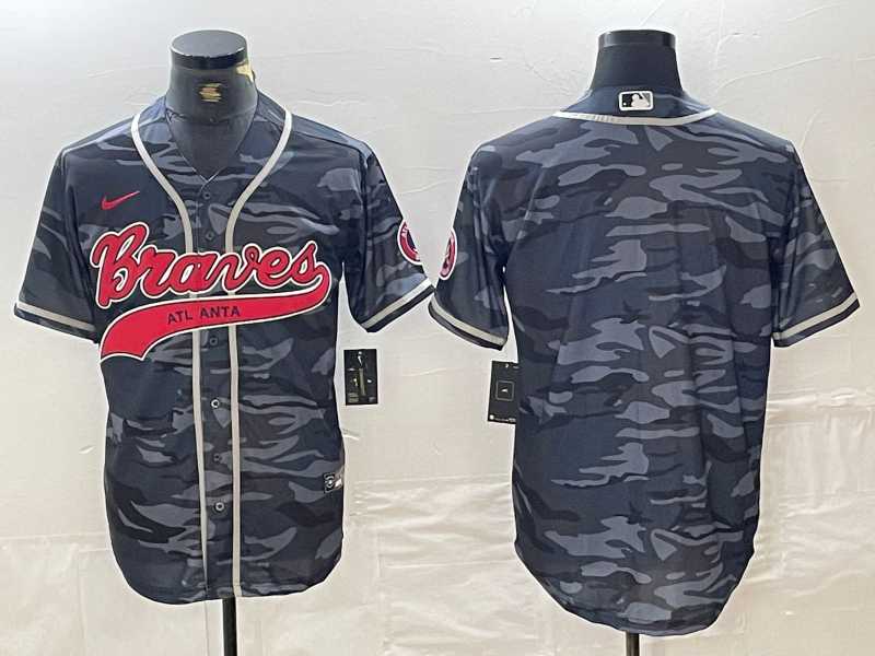 Mens Atlanta Braves Blank Gray Camo Cool Base With Patch Stitched Baseball Jersey